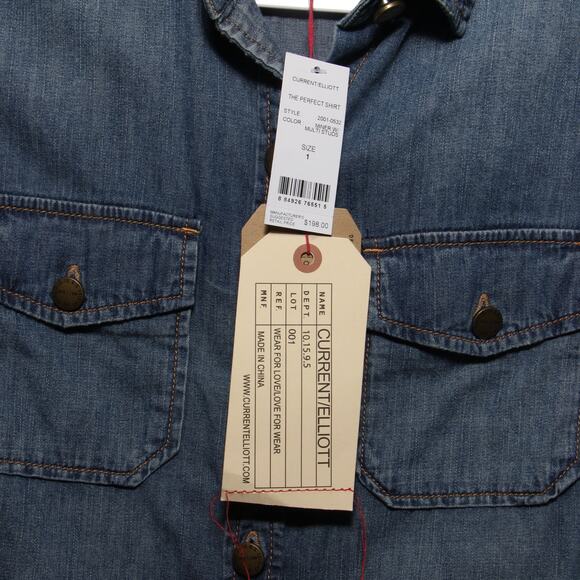 NEW Current/Elliott The Perfect Shirt with Studs Size 1 (Small) Blue Chambray - Picture 7 of 12